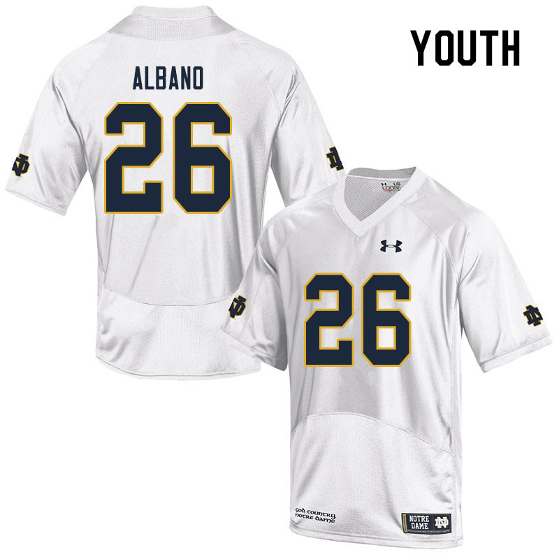 Youth #26 Leo Albano Notre Dame Fighting Irish College Football Jerseys Sale-White